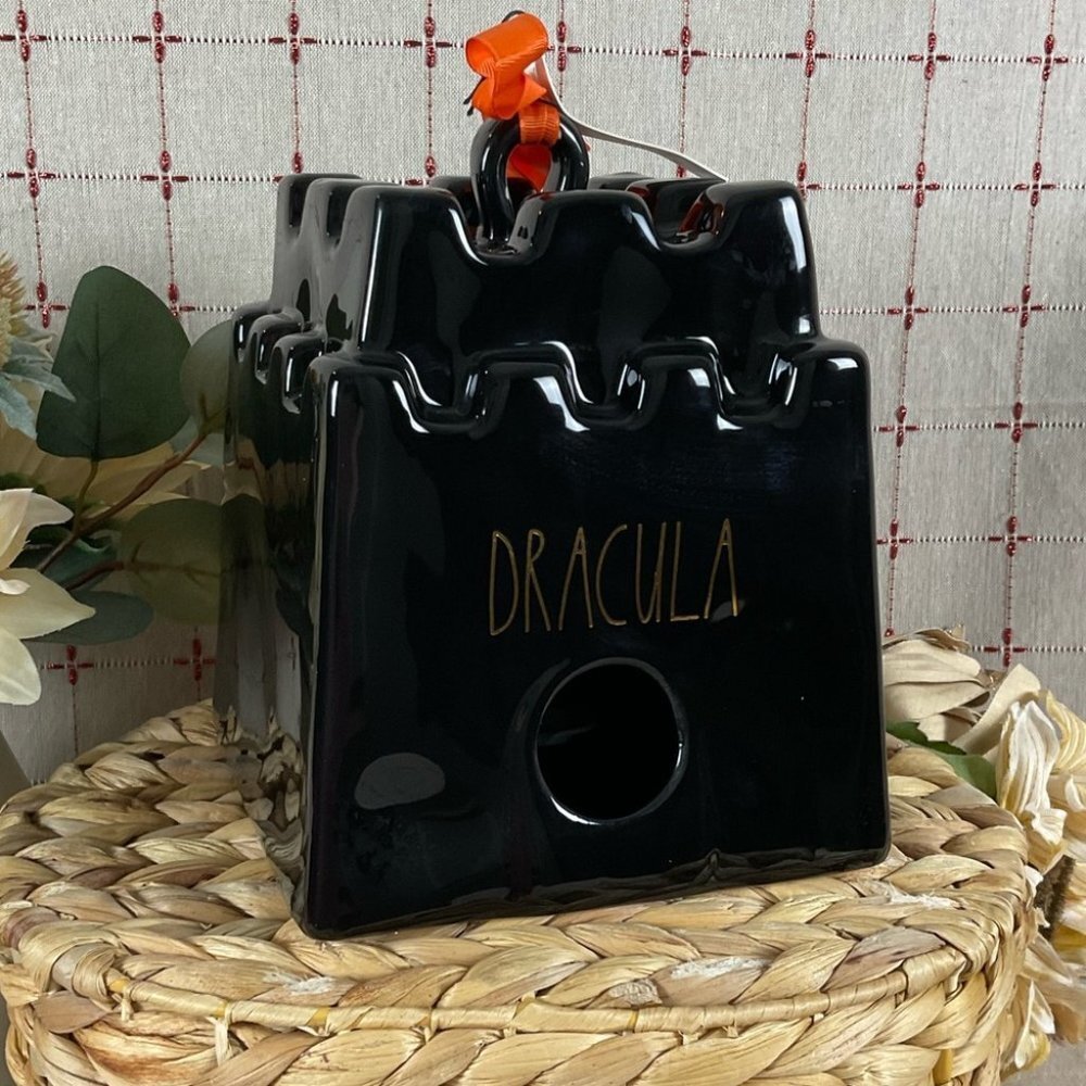Rae Dunn Artisan Collection Dracula Castle Birdhouse Black & Gold New in Box